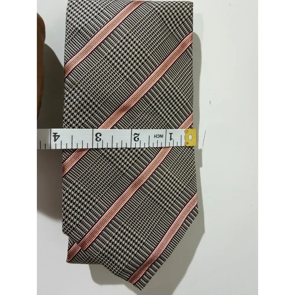 Banana Republic Men’s Plaid Striped Tie Pink Gray Black Made in Italy